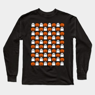 Spooky Ghosts And Pumpkins Pattern Long Sleeve T-Shirt